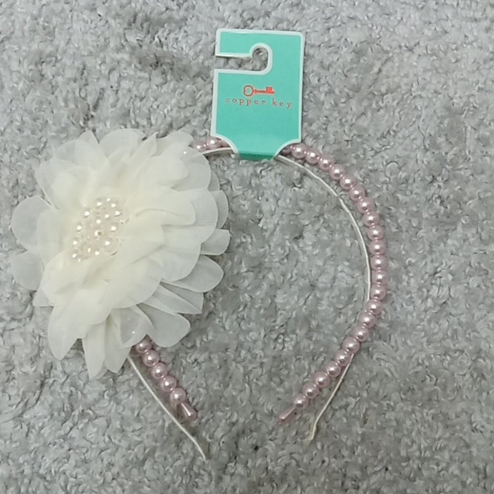 *Final Price* Ivory White Light Pink Beaded Floral 2 Piece Hairband Flower Girl
